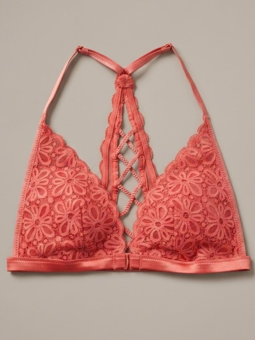 Victorias VS PINK Lace Racerback Bralette XS Coral Unlined Festival Balletcore